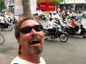 Saigon street traffic motorbikes