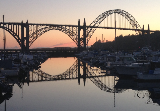 Sunset behind Newport, Oregon bridge