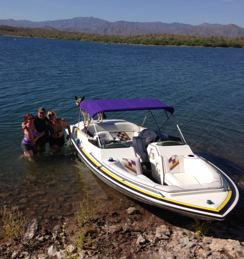 Boat, friends at Lake Pleasant, Arizona