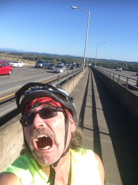 Scott on bike path on I-205, Oregon