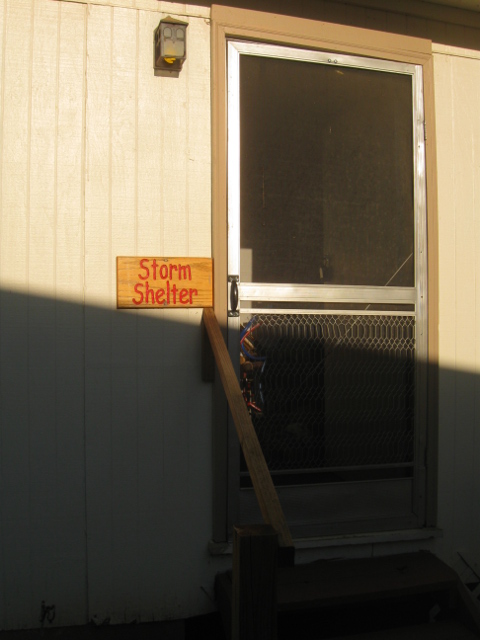 Storm shelter sign, Kansas